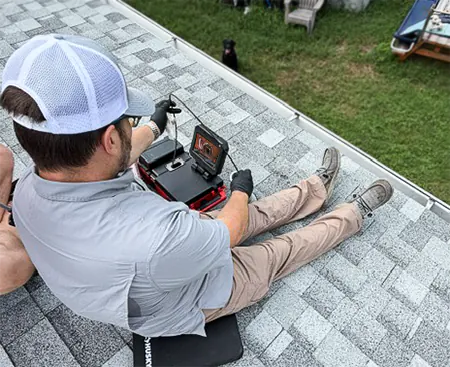 Sewer Pipe Inspection on roof.